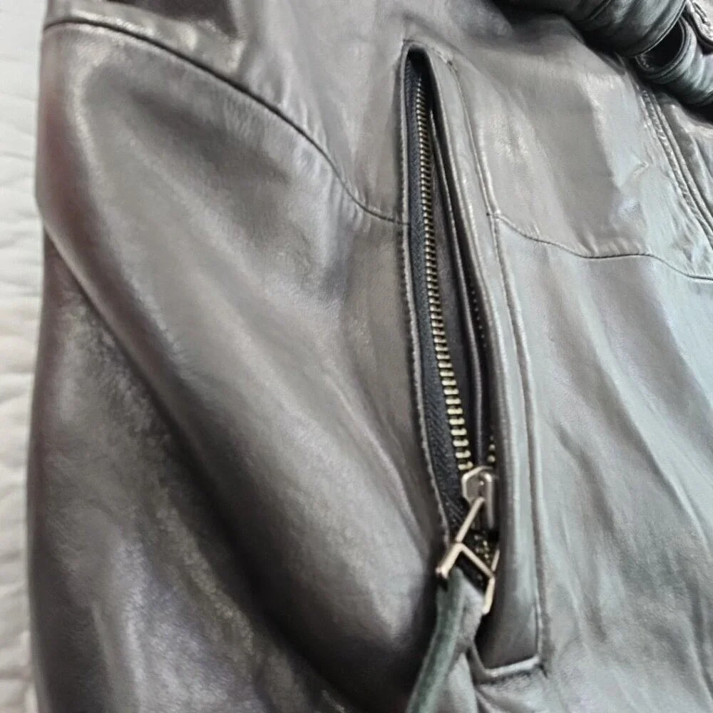 Banana Republic Full Zip Leather Jacket Men's XL‎ Jet Black Long Sleeves EUC LN
